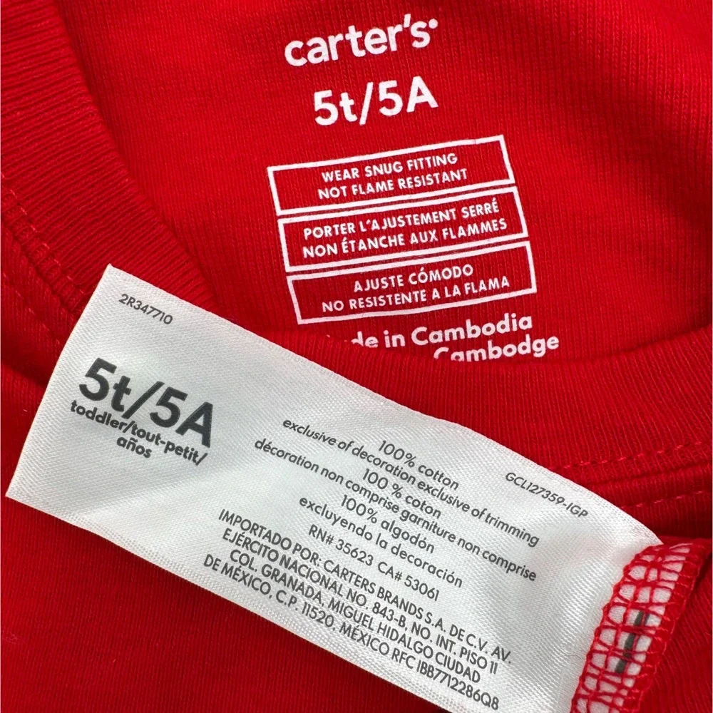 Carters Kids 2-Piece Set Santa Fleece and Cotton Pajamas 5t/5A Christmas‎ Cozy